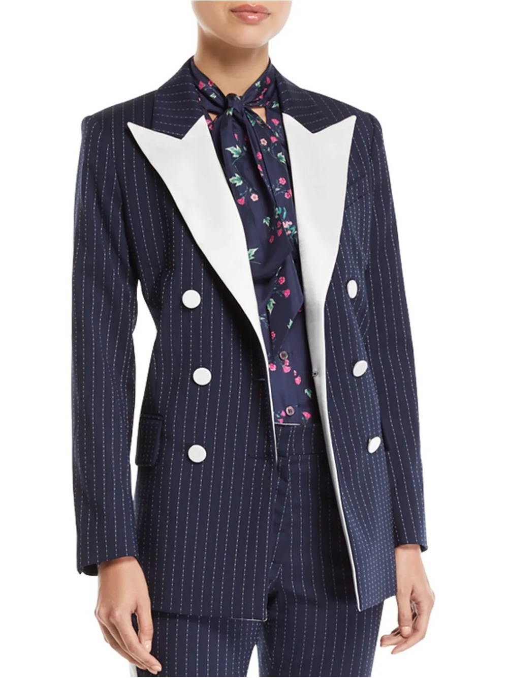 Racil Casablanca Pinstripe Contrast Peak-Lapel Tuxedo Jacket